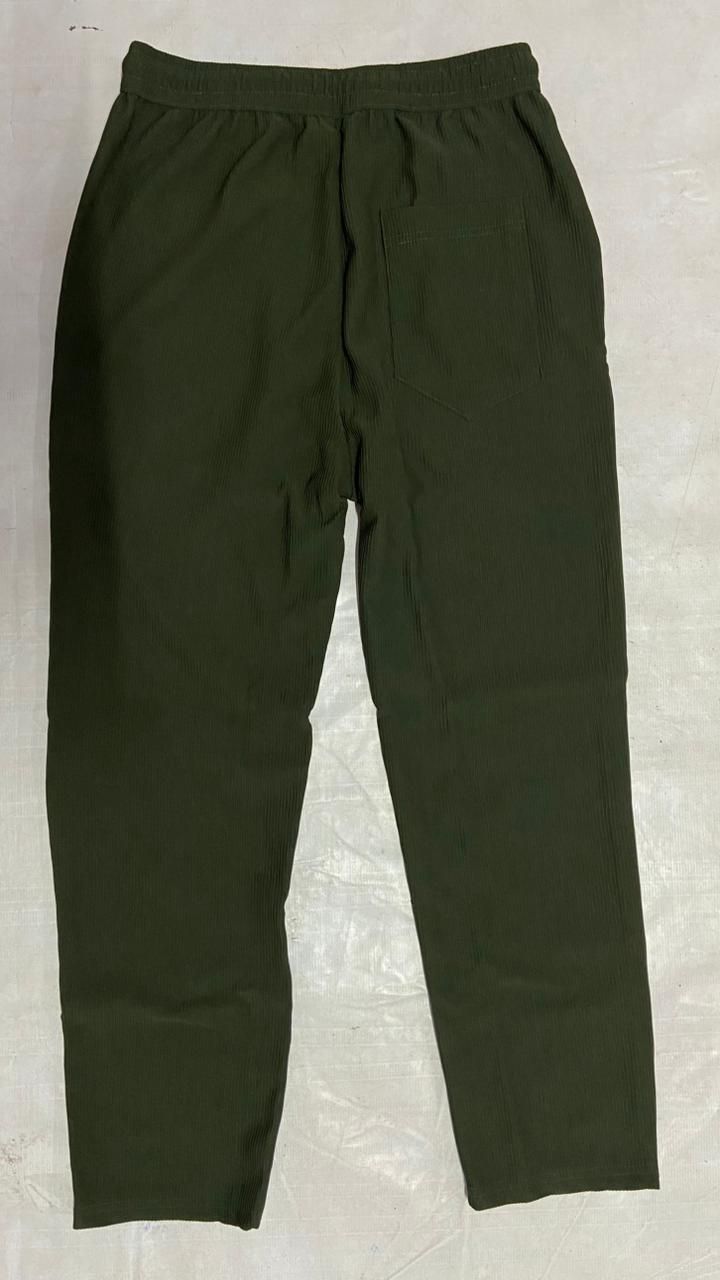 Men's Dark Green Loose Fit Corduroy Cargo Style Trouser