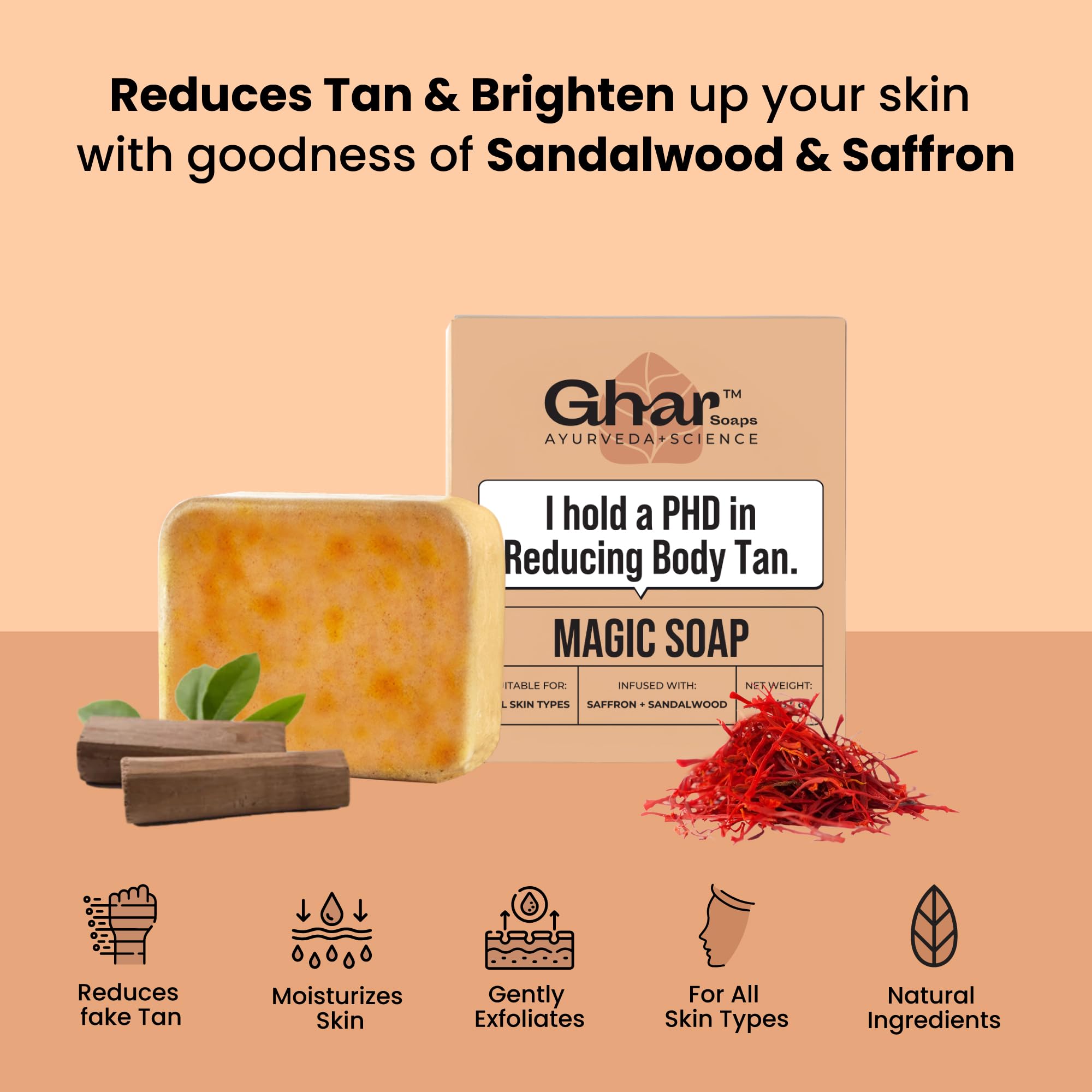 The Ghar Soaps Sandalwood & Saffron Magic Soaps For Bath Paraben Free 100g