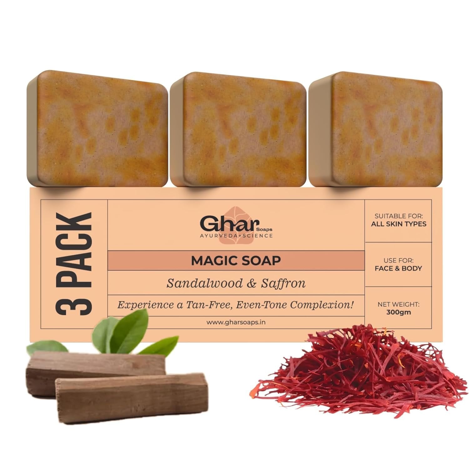 The Ghar Soaps Sandalwood & Saffron Magic Soaps For Bath Paraben Free 100g